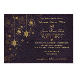 Gold 
and Purple Snowflakes Winter Wedding Invitations 